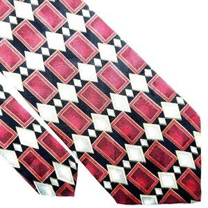 Savile Row Red Silk Tie Geometric Abstract Classic‎